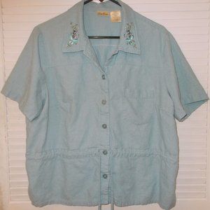 Vintage Bobbie Brooks Woman Size 20W Linen/Rayon Blue Shirt